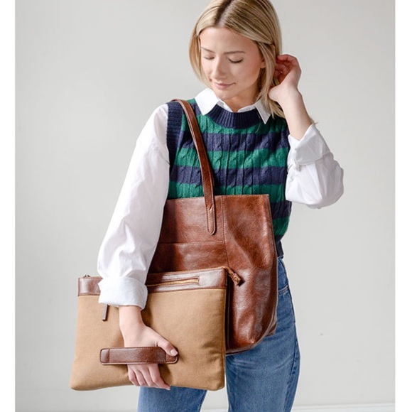 Joy Susan Brown and Tan Tote Bag Set